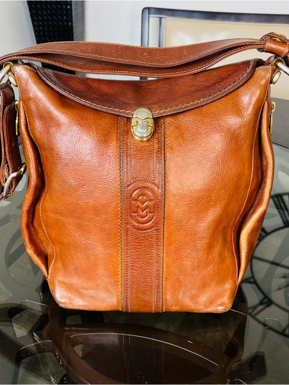 Marino Orlandi Cognac Brown Leather Shoulder Bag - Picture 2 of 12
